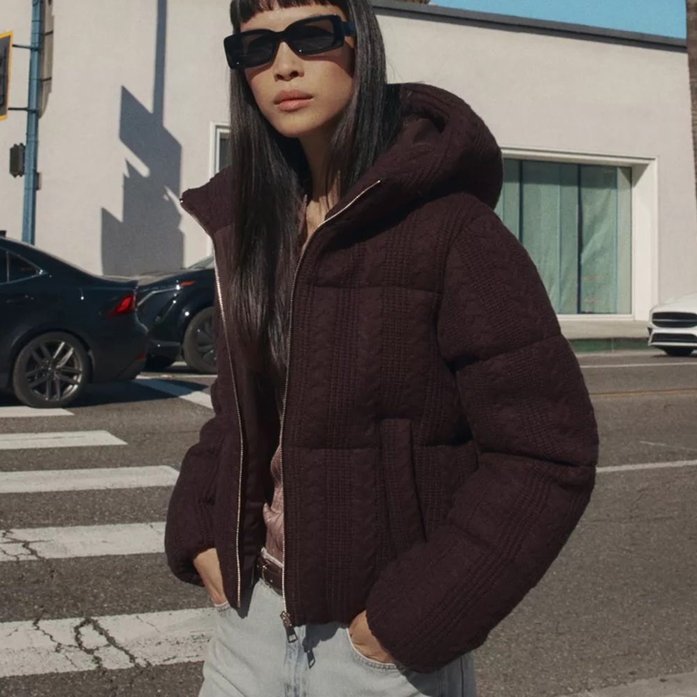 Zara cable knit hooded anorak jacket